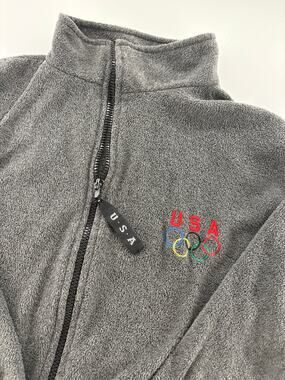 USA Olympic Rings Fleece Full Zip Jacket Men's L Grey Made in USA